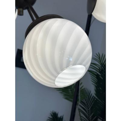 Italian Burnished Sputnik Chandelier in Milky White Swirl Style Murano Glass