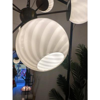 Italian Burnished Sputnik Chandelier in Milky White Swirl Style Murano Glass