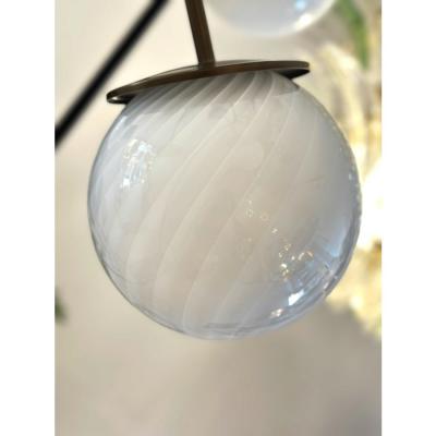 Italian Burnished Sputnik Chandelier in Milky White Swirl Style Murano Glass