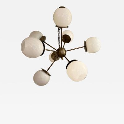 Italian Burnished Sputnik Chandelier in Milky White Swirl Style Murano Glass