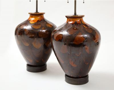 Italian Burnt Orange Ceramic Lamps