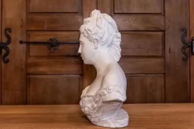 Italian Bust of a Woman Wearing a Creased Dress with Fibula 20th Century