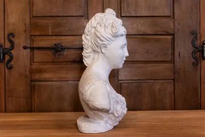 Italian Bust of a Woman Wearing a Creased Dress with Fibula 20th Century