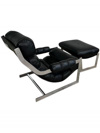 Italian Cantilever Chrome Lounge Chair and Ottoman 1970
