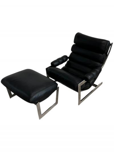 Italian Cantilever Chrome Lounge Chair and Ottoman 1970