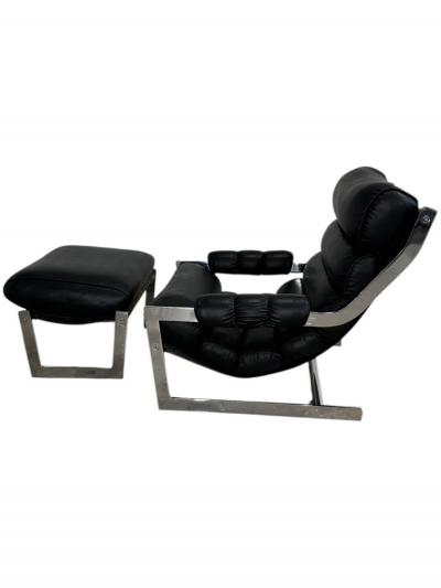 Italian Cantilever Chrome Lounge Chair and Ottoman 1970