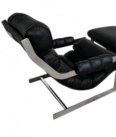 Italian Cantilever Chrome Lounge Chair and Ottoman 1970