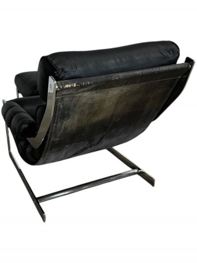 Italian Cantilever Chrome Lounge Chair and Ottoman 1970