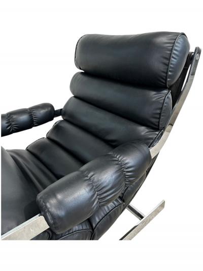 Italian Cantilever Chrome Lounge Chair and Ottoman 1970