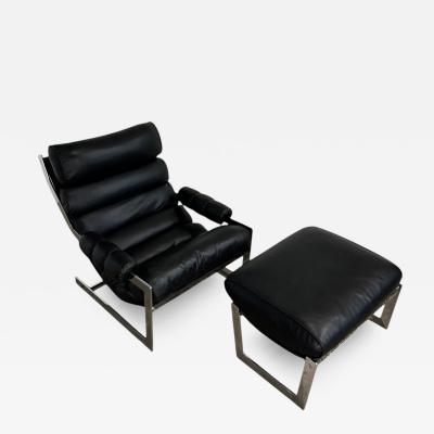 Italian Cantilever Chrome Lounge Chair and Ottoman 1970