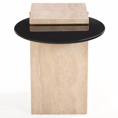 Italian Cantilevered Glass and Travertine Side Table 