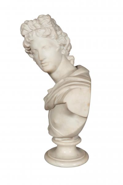 Italian Carrara Marble Bust Of The Apollo Belvedere