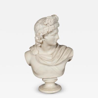 Italian Carrara Marble Bust Of The Apollo Belvedere