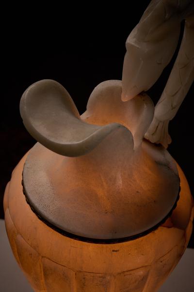 Italian Carved Alabaster Urn Table Lamp with Fish Handle 1940s
