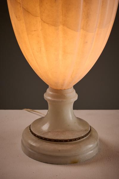 Italian Carved Alabaster Urn Table Lamp with Fish Handle 1940s