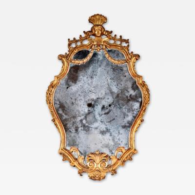 Italian Carved Giltwood Cartouche Mirror c 1770 1790
