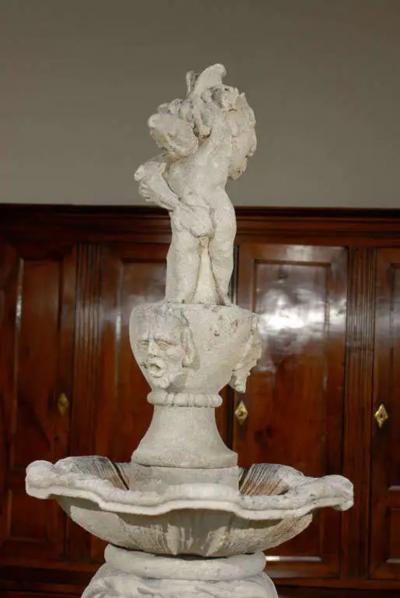 Italian Carved Stone Two Tiered Garden Fountain from Vicenza