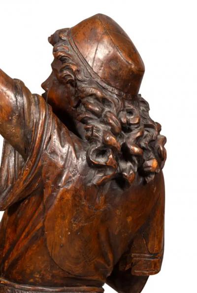 Italian Carved Walnut Torchere Of A Standing Boy Holding A Torch