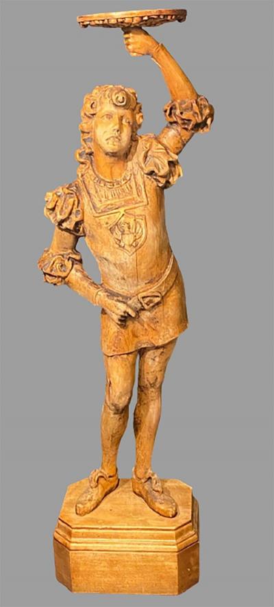 Italian Carved Wood Figural Card Stand Receiver Late 18th Century