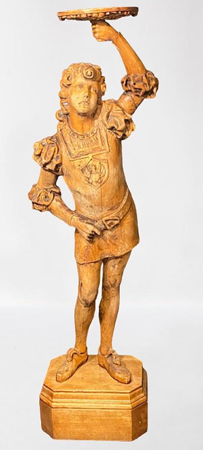 Italian Carved Wood Figural Card Stand Receiver Late 18th Century