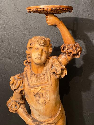 Italian Carved Wood Figural Card Stand Receiver Late 18th Century