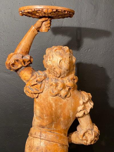 Italian Carved Wood Figural Card Stand Receiver Late 18th Century