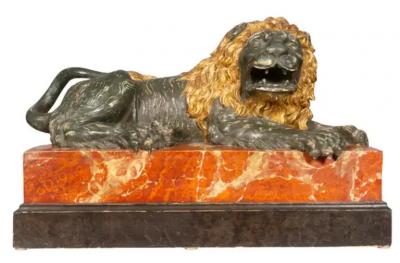 Italian Carved Wood and Painted Reclining Lion
