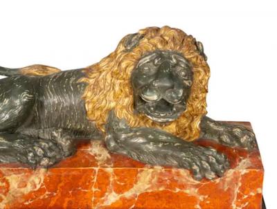 Italian Carved Wood and Painted Reclining Lion