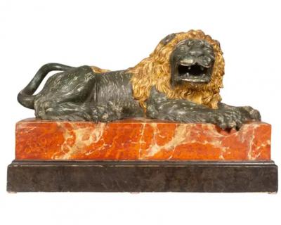 Italian Carved Wood and Painted Reclining Lion