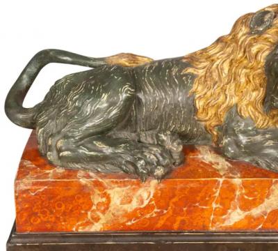 Italian Carved Wood and Painted Reclining Lion