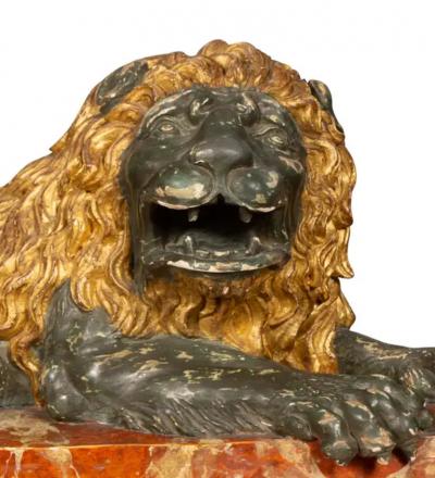 Italian Carved Wood and Painted Reclining Lion