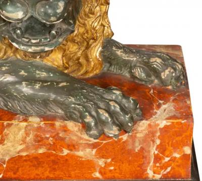 Italian Carved Wood and Painted Reclining Lion