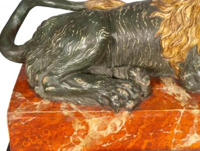 Italian Carved Wood and Painted Reclining Lion
