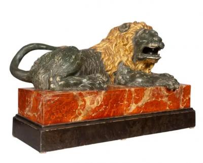 Italian Carved Wood and Painted Reclining Lion
