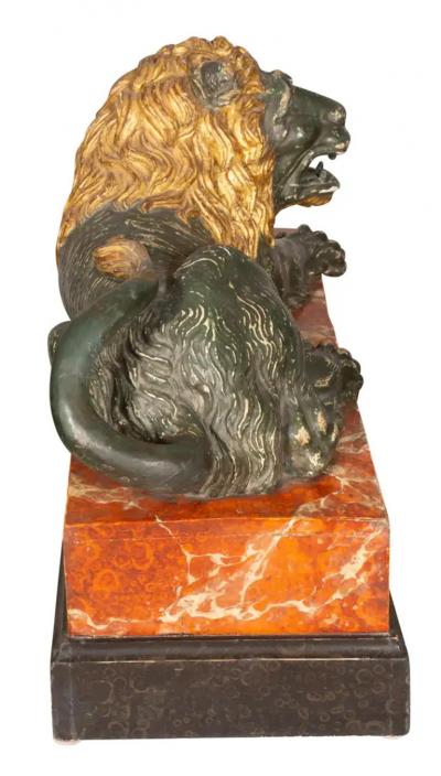 Italian Carved Wood and Painted Reclining Lion