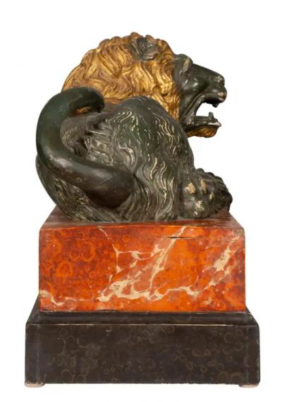 Italian Carved Wood and Painted Reclining Lion