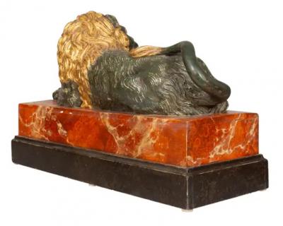 Italian Carved Wood and Painted Reclining Lion