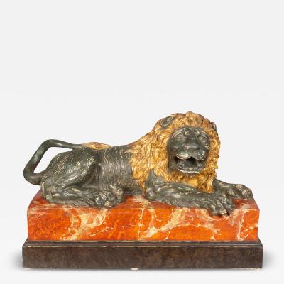 Italian Carved Wood and Painted Reclining Lion