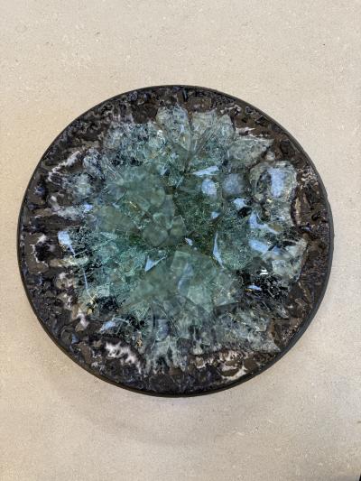 Italian Cast Glass and Textured Metal Centerpiece Bowl 1970s