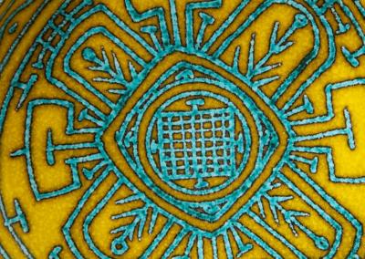 Italian Ceramic Bowl Abstract Yellow Blue and White Primitive Signed