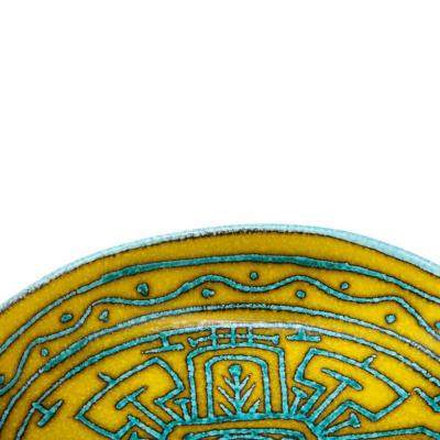 Italian Ceramic Bowl Abstract Yellow Blue and White Primitive Signed