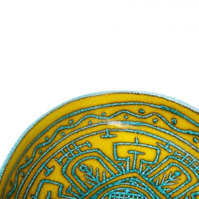 Italian Ceramic Bowl Abstract Yellow Blue and White Primitive Signed