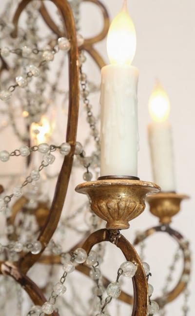 Italian Chandelier in Wood Gilt Iron and Glass
