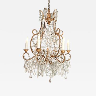 Italian Chandelier in Wood Gilt Iron and Glass