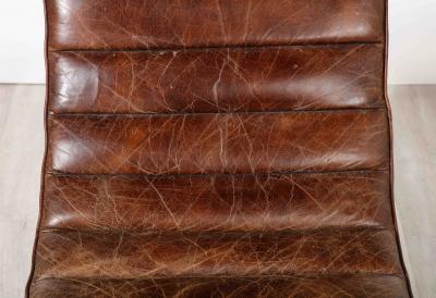 Italian Channeled Leather and Chrome Chaise Longue 1970