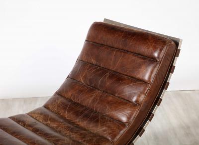 Italian Channeled Leather and Chrome Chaise Longue 1970