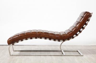 Italian Channeled Leather and Chrome Chaise Longue 1970