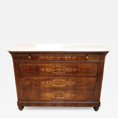 Italian Charles X Inlaid Walnut Antique Chest of Drawers Restored
