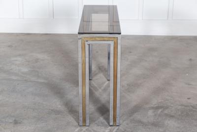 Italian Chrome Brass Glass Console Table