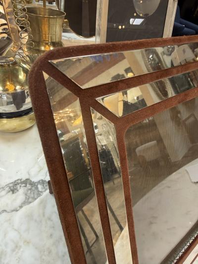 Italian Chrome and Burgundy Suede Picture Frame 1970s